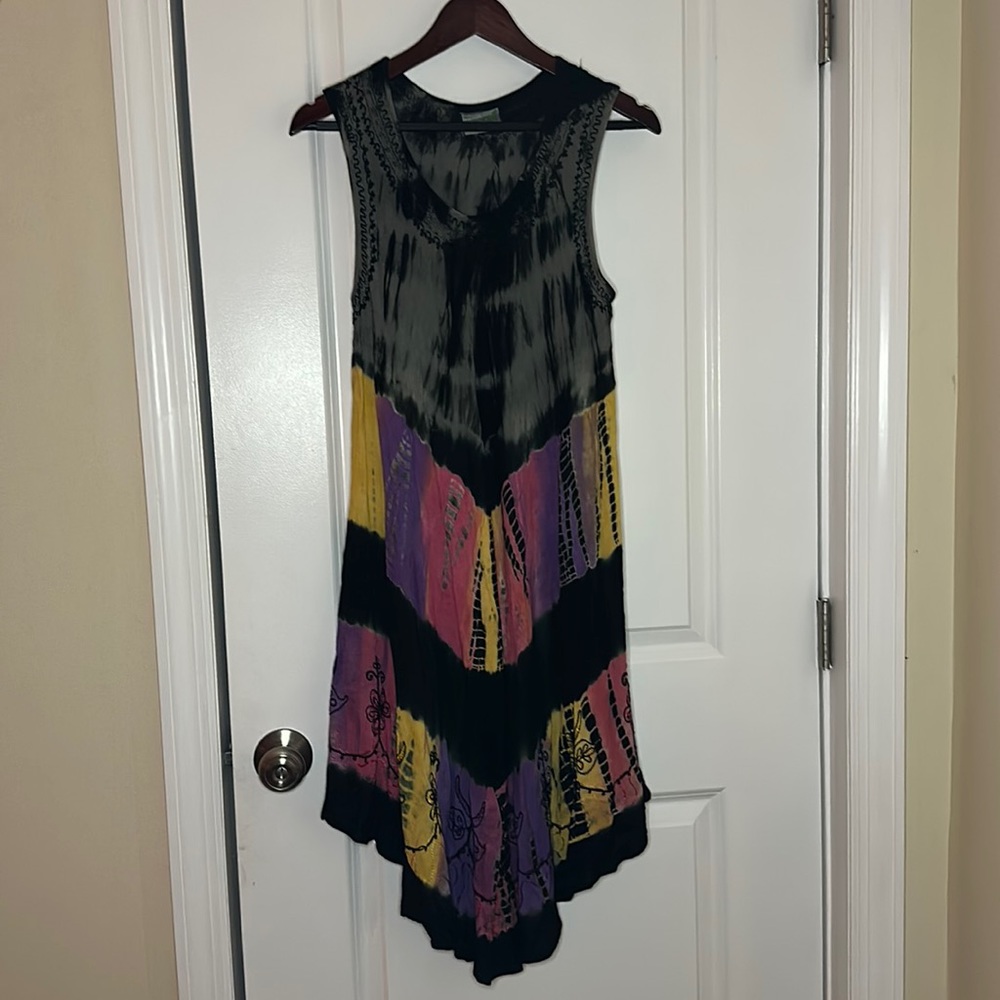 India Boutique Boho Tie Dye Embroidered short dress / beach coverup